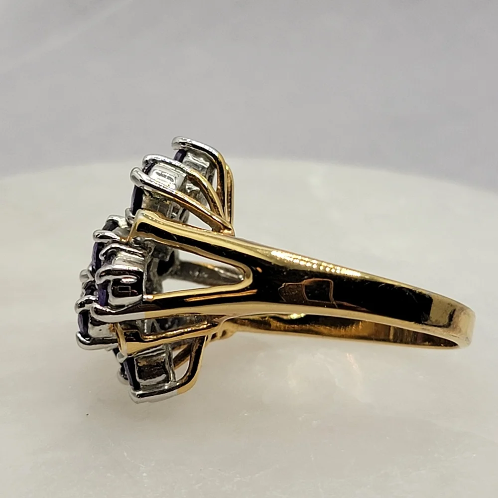 Vintage Gemstone Cluster Cocktail Ring  Amethyst Gold Tone